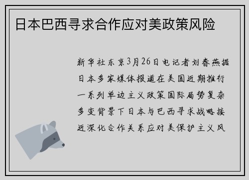 日本巴西寻求合作应对美政策风险