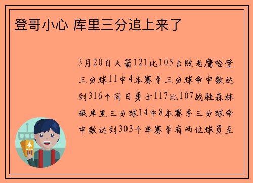 登哥小心 库里三分追上来了